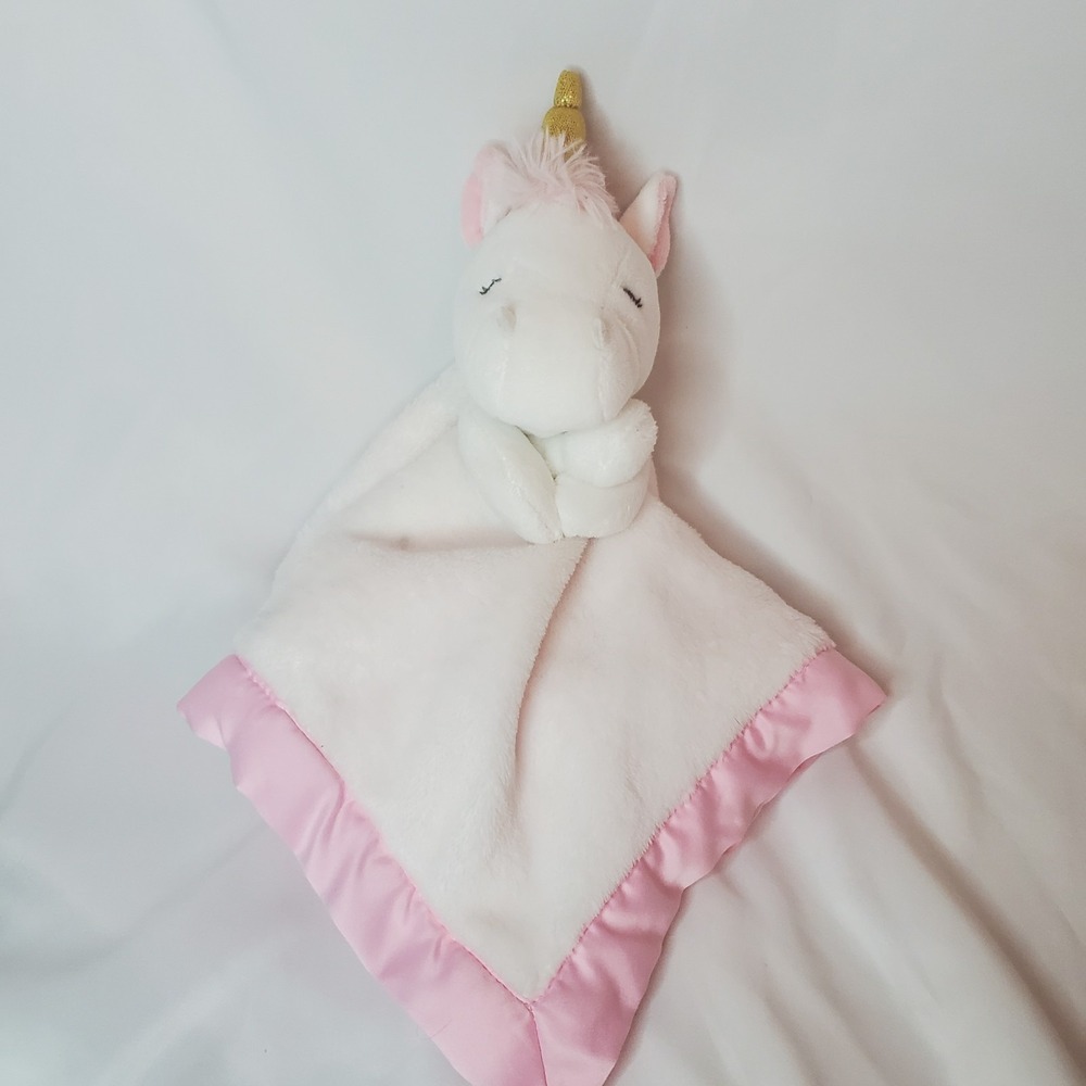 Carter's 14"‎ Unicorn Pink White Satin Plush Lovey Security Blanket